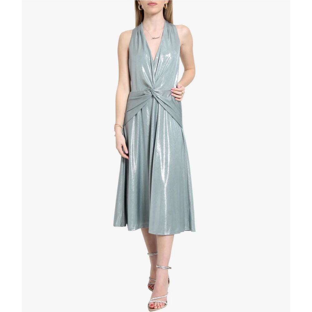 Lauren Ralph Lauren women’s Cocktail Foil print Midi dress 4 halter metallic NWT